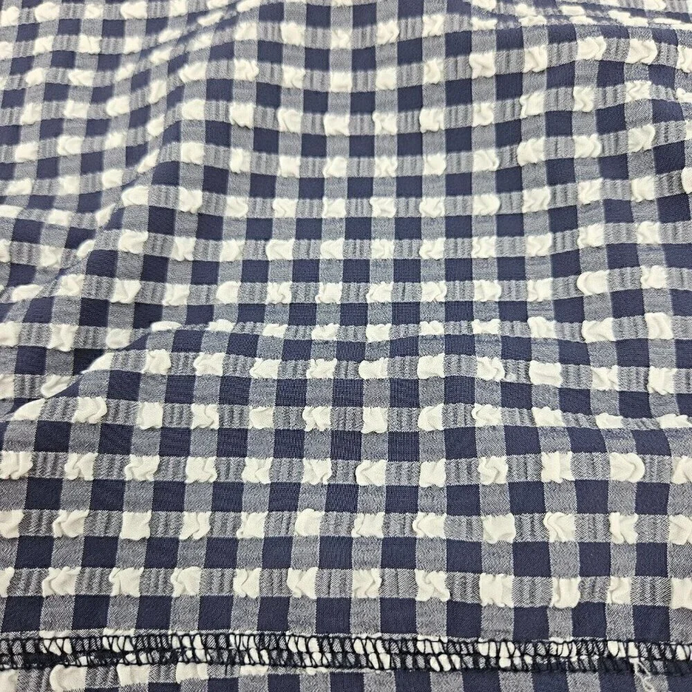 J. Crew Puckered Gingham Sports Bra Blue Women's Size XL High Neck Athleisure